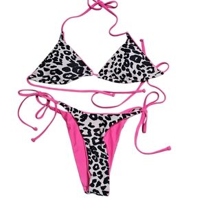 SHEIN Pink and Black Animal Print Bikini